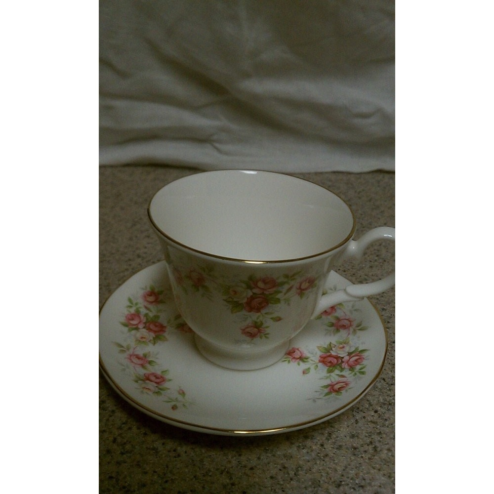 Royal Court White with roses teacup and saucer bone china